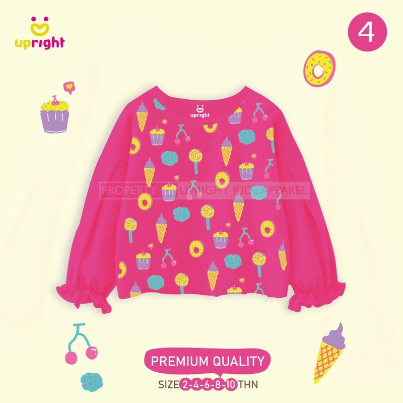 kaos upright ruffle untuk anak perempuan 1- 11 tahun longsleeve mix girl series