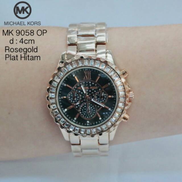 Jam Tangan Wanita Elegant Michael Kors MK-9058 Ring Zigzag Rosegold Black