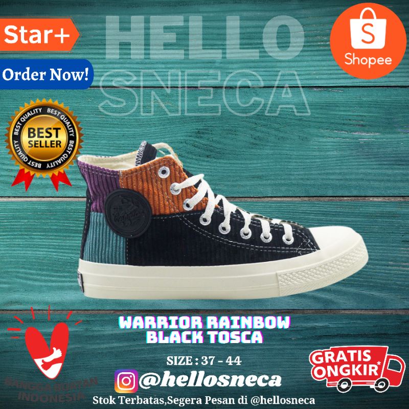 Sepatu Warrior Rainbow Black Tosca