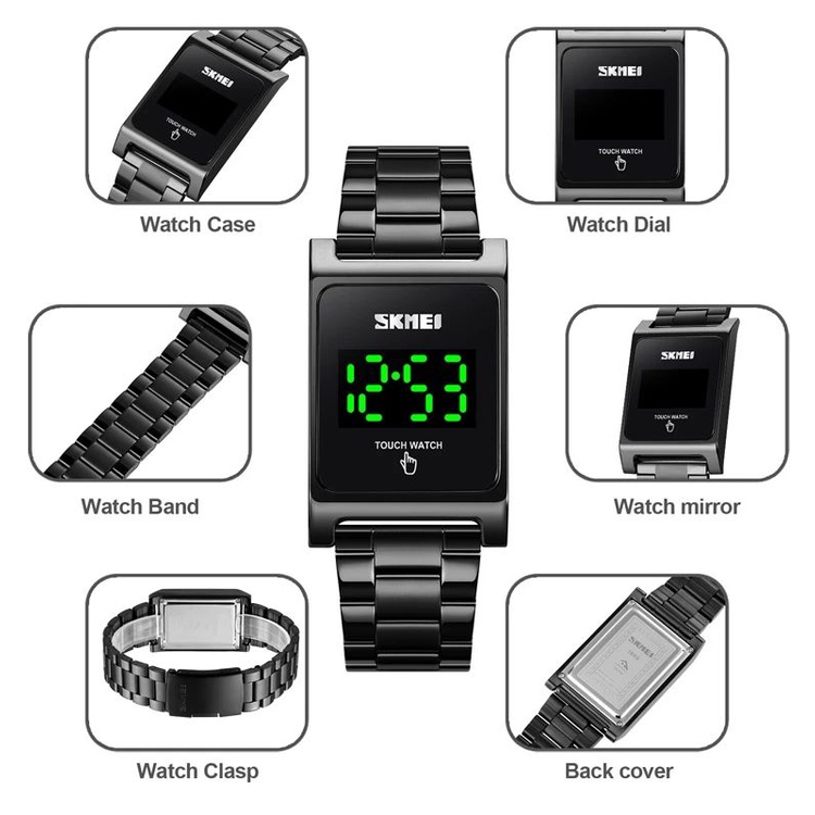 SKMEI 1869 Jam Tangan Pria Digital Sport Watch Touch Screen LED Display Stainless Steel WATCHKITE WKOS