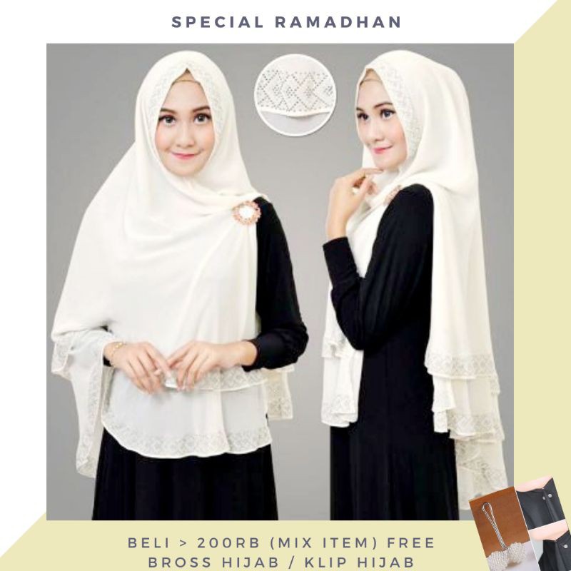 Premium khimar ceruty 2 layer hijab syar'i bergo jumbo instant tanpa pet motif polos tudung muslimah