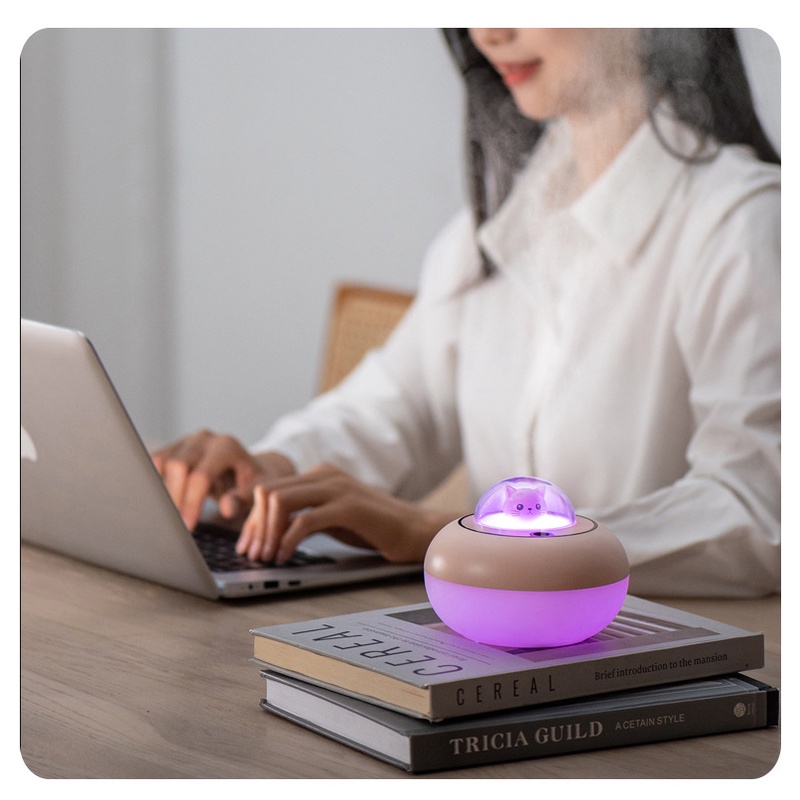 Humidifier Pelembab Udara Usb Bentuk Kartun Kucing Lucu Dengan Lampu Malam