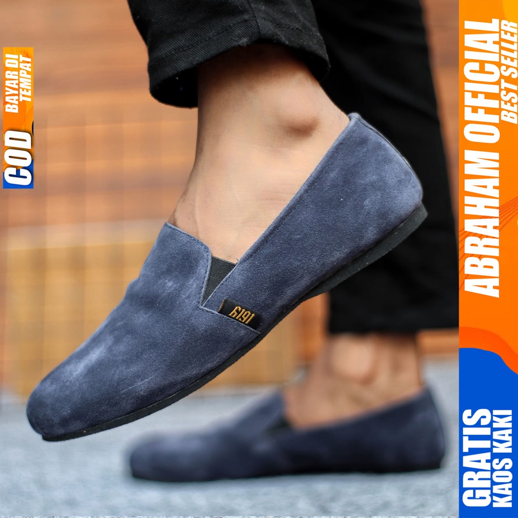 Sepatu Slip On Pria Sepatu Casual Pria Suede Kerja Kantor Kuliah Kondangan Sepatu Slop Pria Sepatu Hitam Pria CHROD ABRAHAM