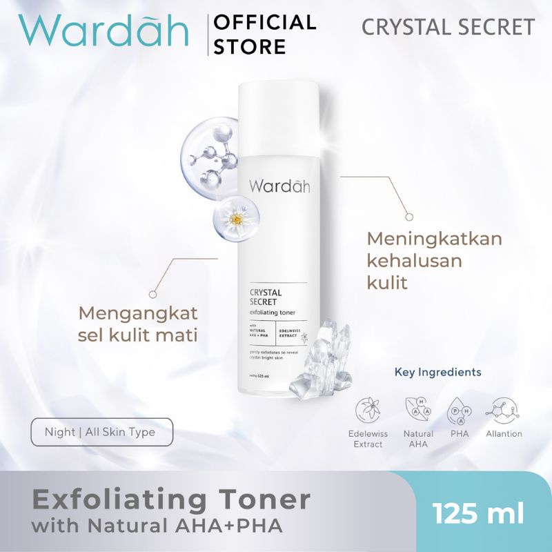 Wardah Crystal Secret Series | Brightening Day Cream | Active Night Gel | Dark Spot Brightening Serum | Exfoliating Toner | Melting Milky Cleanser | Pure Treatment Essence | Refreshing Day Gel