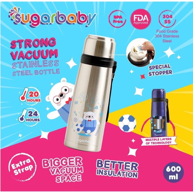 SUGAR BABY STRONG VACUUM STAINLESS STEEL BOTTLE 600ML VSBST600