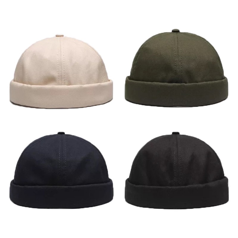 Topi Beanie Tanpa Tepi Bahan Katun Murni 4 Warna Gaya Vintage Untuk unisex