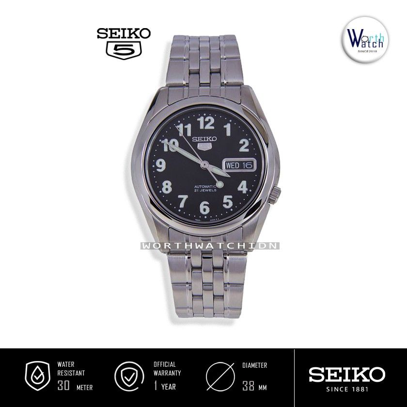 Jam Tangan Pria Otomatis Seiko 5 Men Automatic Black Dial Stainles Steel Original SNK-381-K1