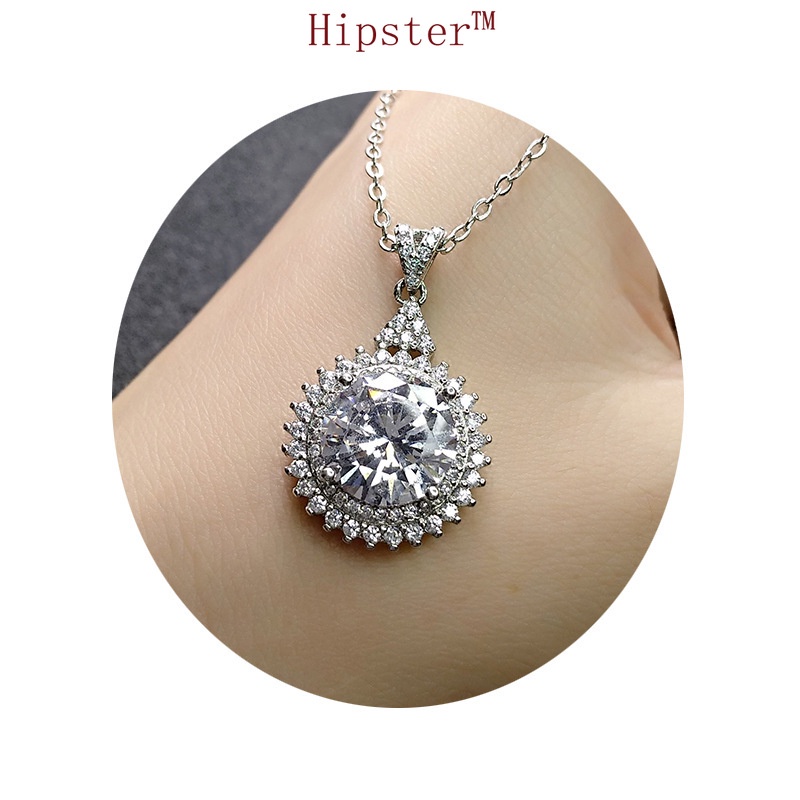 Simple Fashion Luxury round High Flash Moissanite Pendant White Gold Necklace