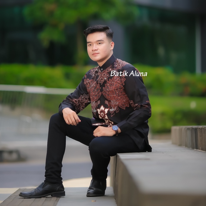 Baju Koko Pria Dewasa Lengan Panjang Kemeja Koko Pria Kombinasi Batik Lengan Panjang