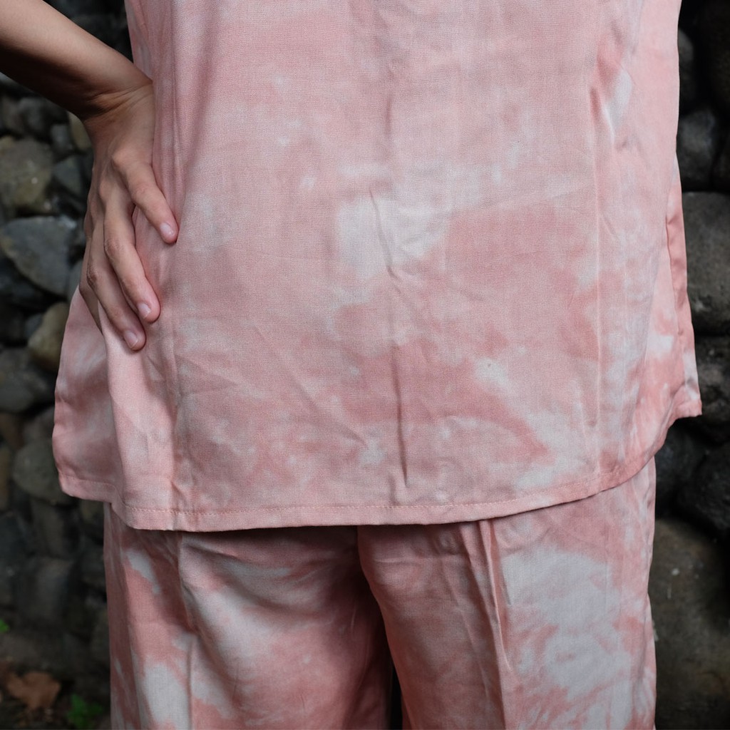 Baju Tidur Set Loungewear One Set Tie Dye Rayon Printing Baju Kemeja Setelan Pajamas piyama Wanita Halus Adem Pink Panjang