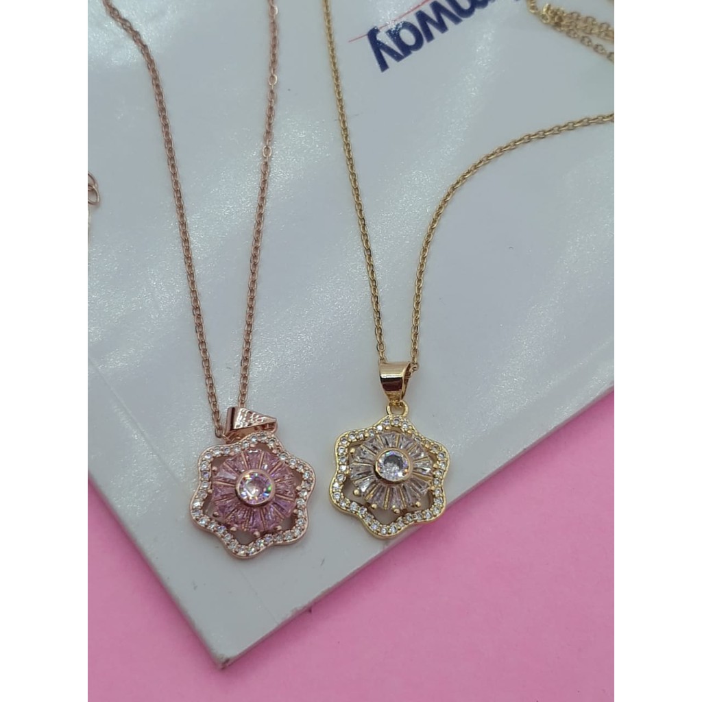 Kalung titanium microdiamond bunga / kalung + liontin microdiamond / kalung asli titanium