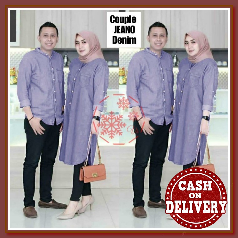 Baju Gamis Sarimbit Couple Pasangan Suami Istri Keluarga Muslim L OR458 Couple Jeano Lilac [Baju C