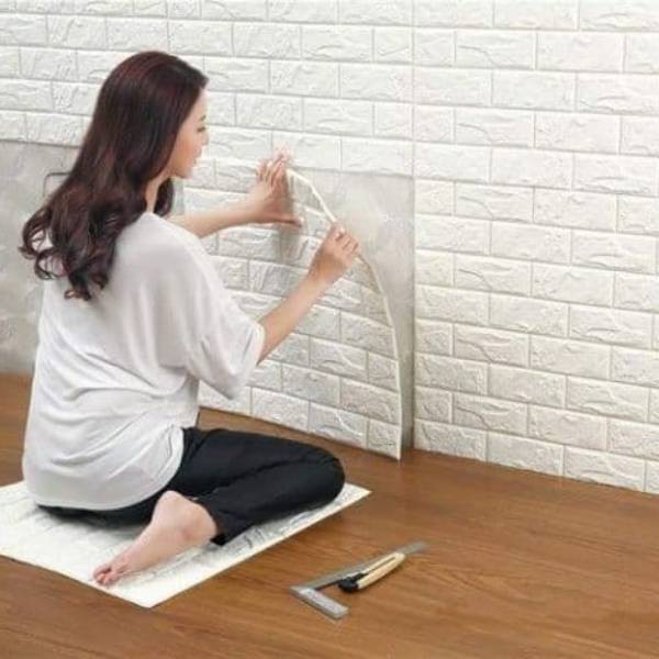 (PROMO) Jakarta_Aksesoris Wallpaper Dinding Foam 3D Motif Batu Bata / Walpaper Dinding Foam High Quality (COD)-WHITE