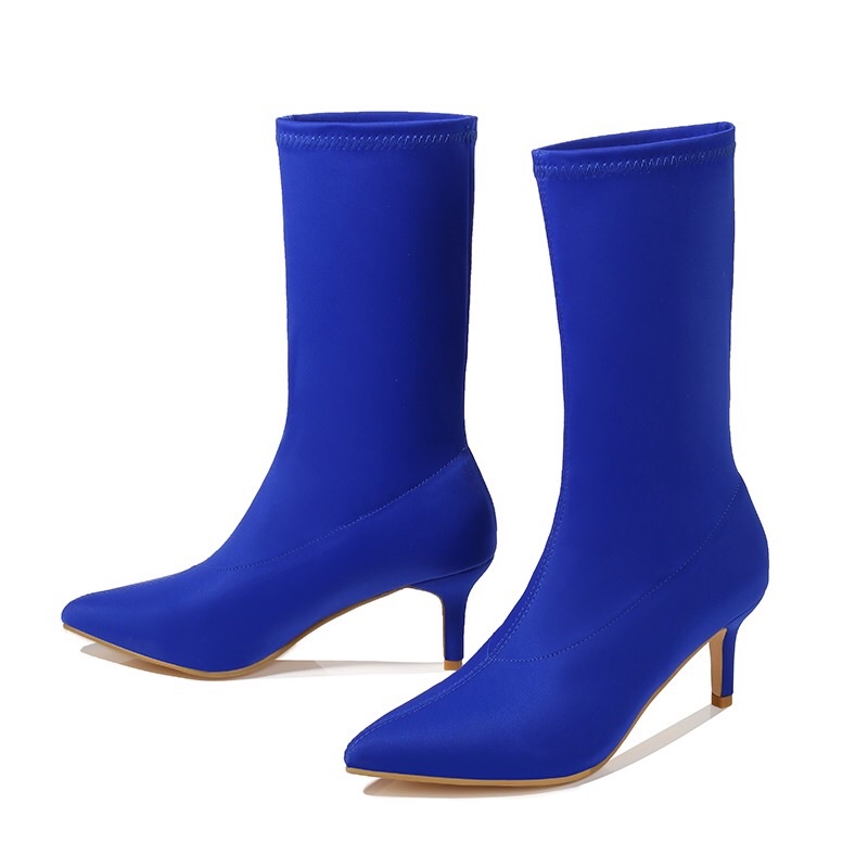 Waterproof Heel Boots Pointed toe  Stiletto Boots Mid Calf