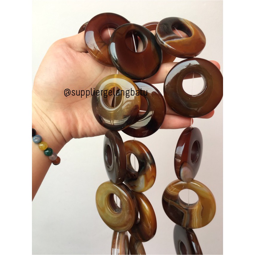 Batu alam cincin donat CARNELIAN COKLAT 6 x 6cm kalung liontin bandul bahan gelang grosir supplier