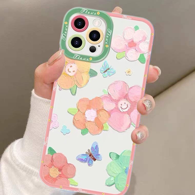 Soft Case Silikon TPU Motif Bunga Untuk Iphone 13 12 Mini 11 Pro X XR XS Max SE 2020 6 6S 7 8 Plus