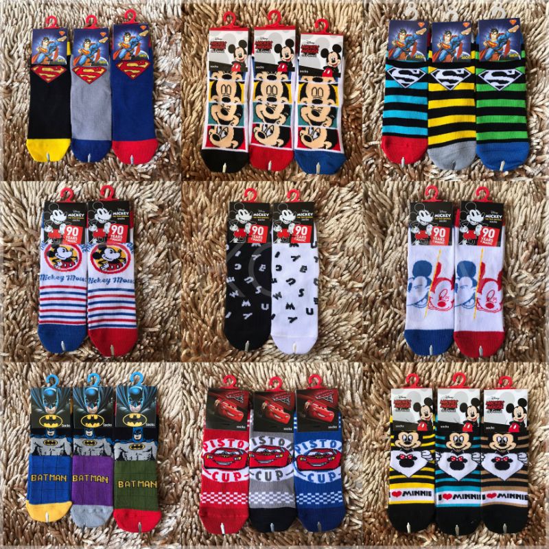 (Min 3pcs @9.000) Kaos kaki anak / kids sock Disney original by Mundo Mickey mouse cars batman superman