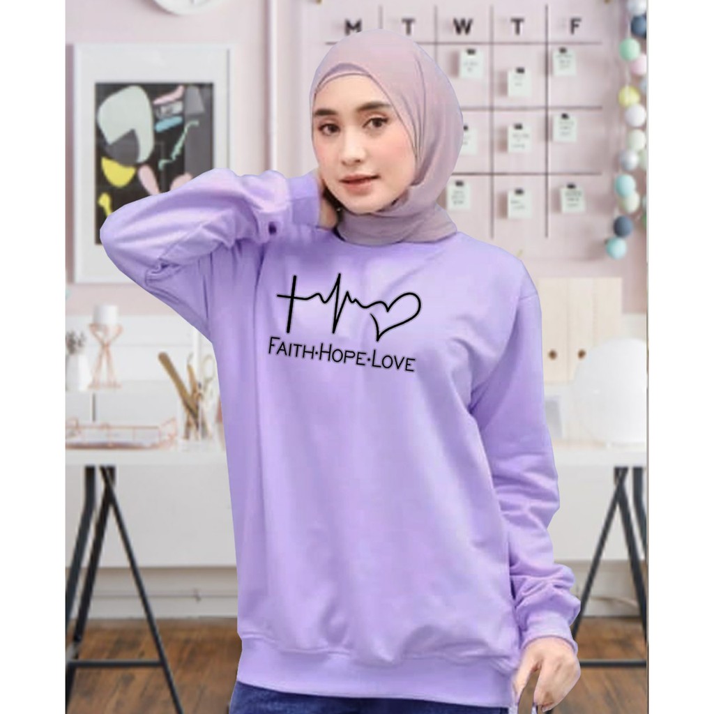 Kaos Lengan Panjang faith.hope.love / Kaos Sweatshirt / Atasan Wanita / Atasan Wanita Lengan Panjang