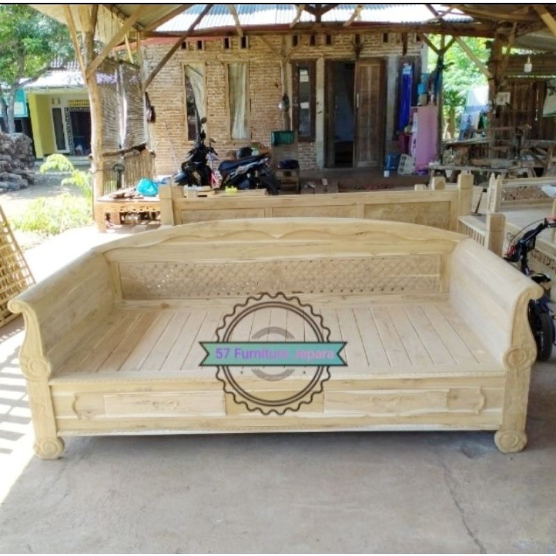 Kursi Panjang Ukir Kayu Jati - Bale Bale Hias RuangTamu - Mentahan