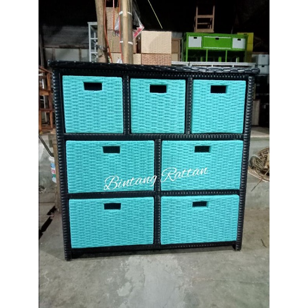 Jual Lemari Laci Rotan Sintetis Rak Susun 7 Pintu Storage Box Termurah