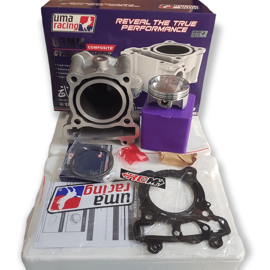 CYLINDER BLOK BLOCK SILINDER DAN PISTON SEHER SEKER KIT SET PLUS PAKING GASKET PERPAK MXKING MX-MING MX KING VIXION OLD LAMA NVL NVA Y15ZR Y15 ZR SIZE UK 63MM 63 MM PISTON FORGED ORI UMA RACING ASLI