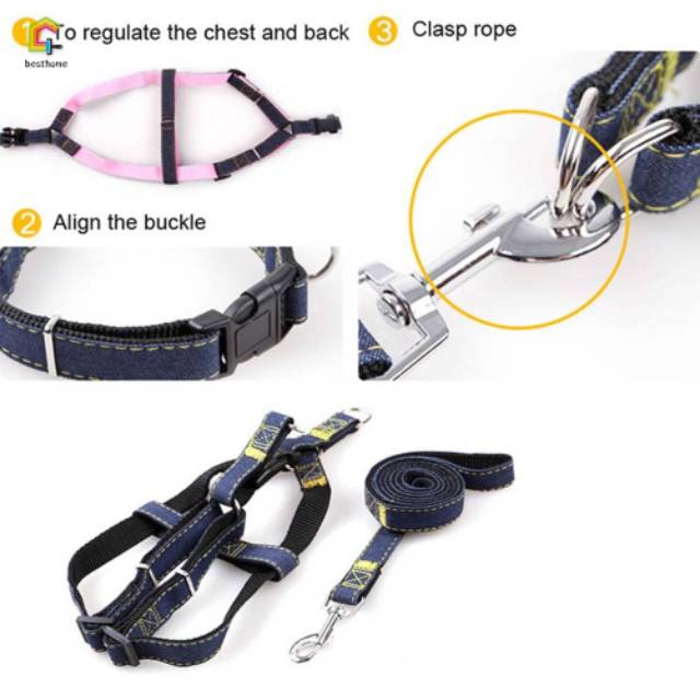 Pet Harness &quot;CLASSIC DENIM&quot; Kalung Tali Tuntun Anjing Besar