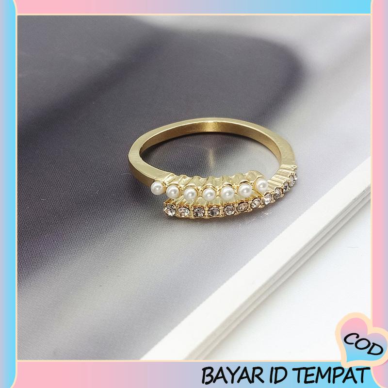 COD❤️ Fashion Desain Pembukaan Cincin Mutiara Sederhana, Cincin Jari Telunjuk yang Dipersonalisasi-A.one