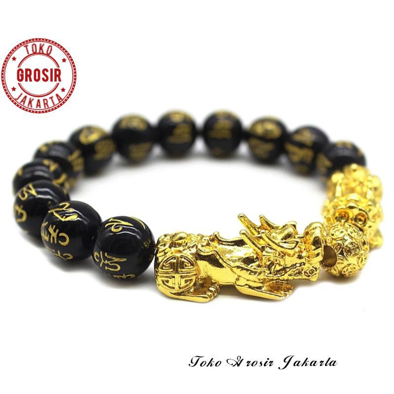 Gelang 2 Pixiu Naga Jumbo Batu Mantra Budha