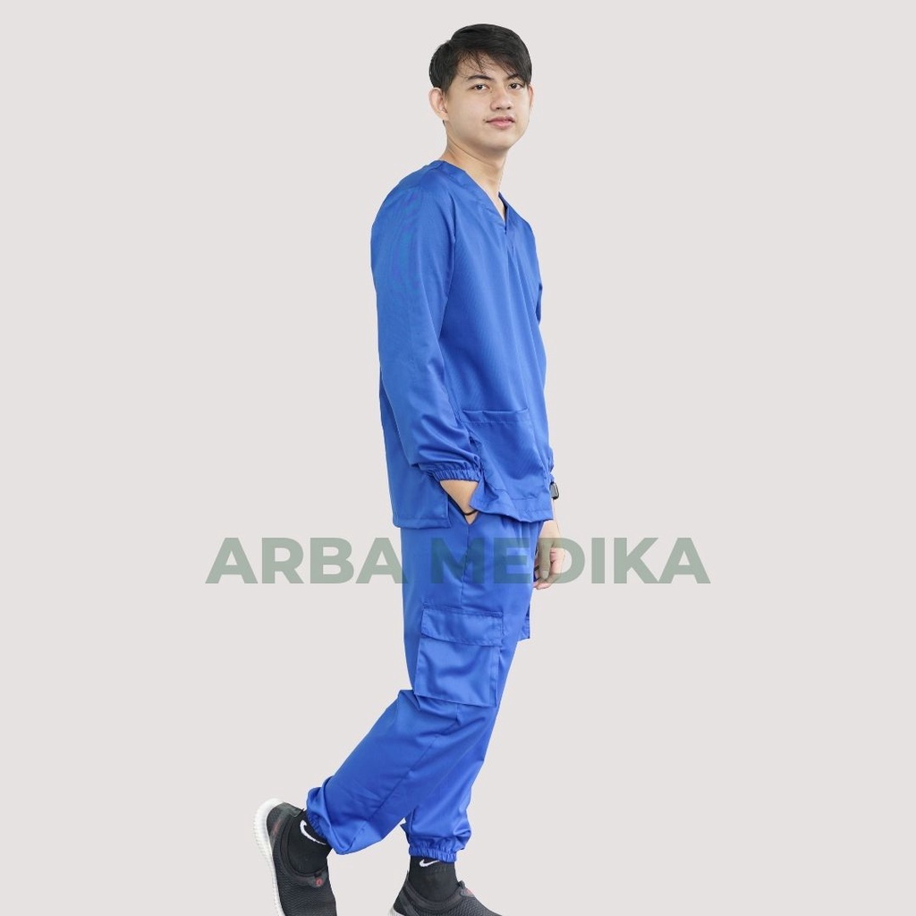 Baju Ok Oka JOGGER Cargo Toyobo Jaga Dokter Scrub Medis Perawat Lengan Panjang Karet