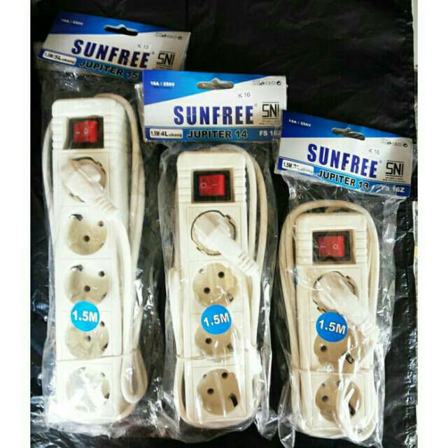 Sunfree Stop kontak 4 lubang + Kabel 1.5 Meter FSK 14 Jupiter