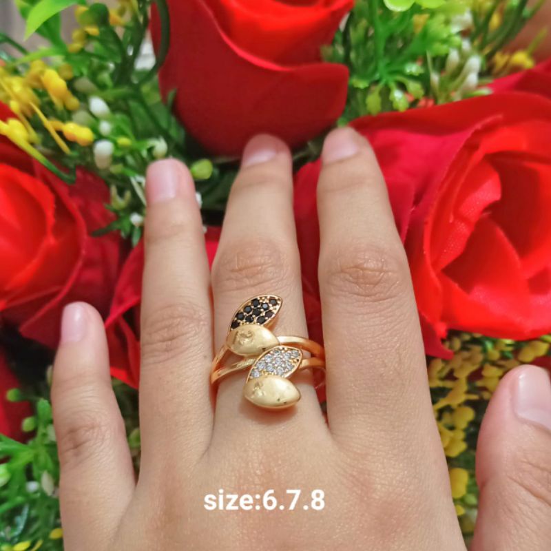 Cincin Dewasa Permata Kombinasi perhiasan wanita Gold (COD)