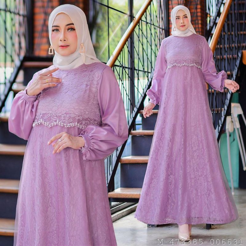 DRESS MUSLIM WANITA QUINZA BRUKAT TILE VCAN-316Warna: Salem, Mocca, Coksu, Hijau Botol, Milo, Dusty,