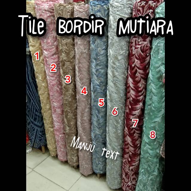 Kain tile bordir mutiara dengan benang metalik / bahan gaun,dress,seragaman,dll / TERBARU