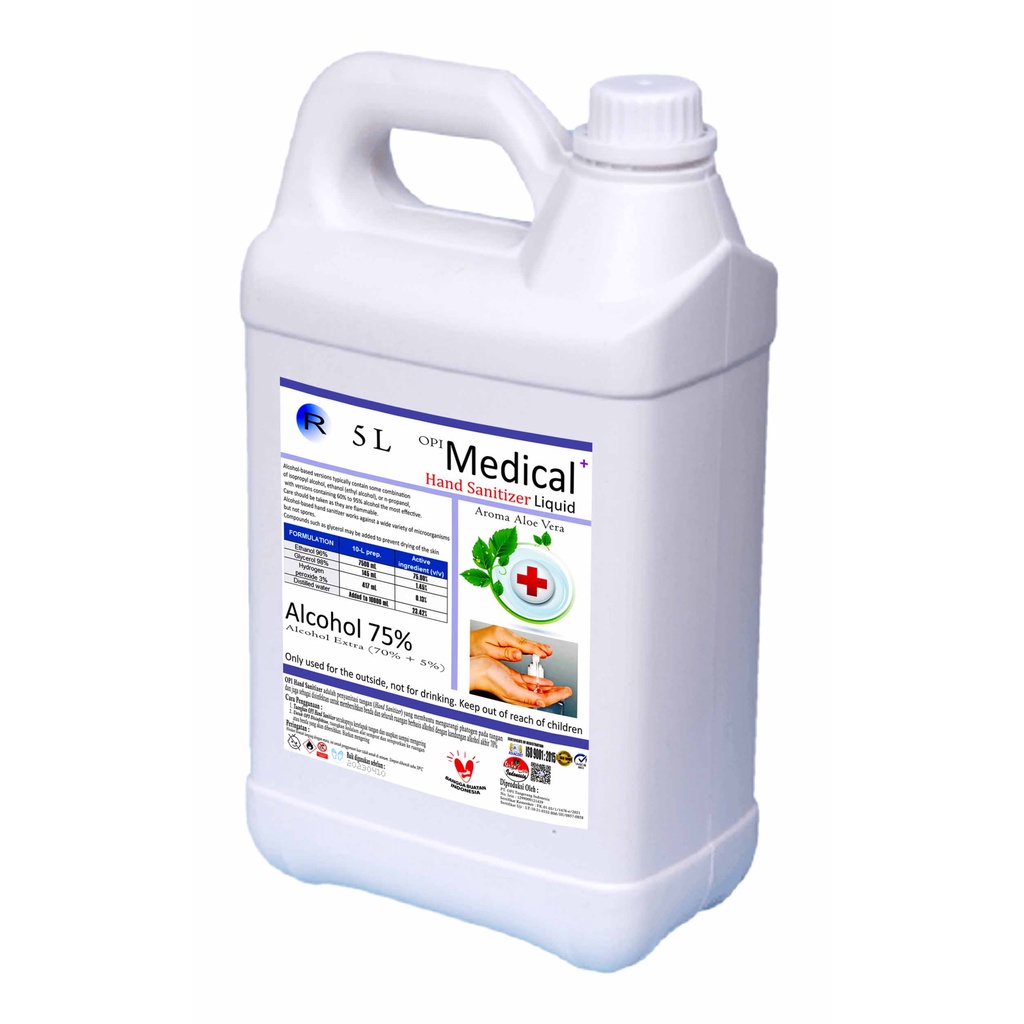 medical Alkohol plus (75%) hand santizer 500ml, 1 Liter dan 5 Liter cair dan gel wangi aloe vera sudah ada izin edar resmi by Oke sabun suplayer