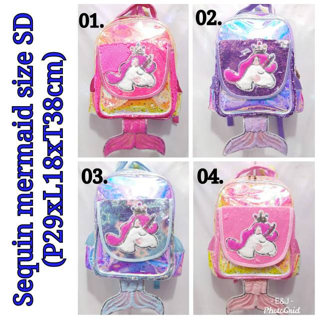 JOYELSY-Ransel Import Sequin SD Mermaid Unicorn dan LoL