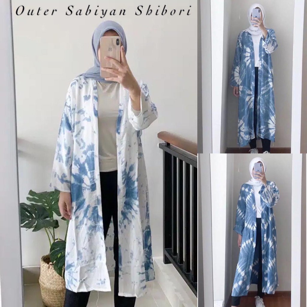 Outer Sabiyan BIRU Shibori Tiedye Rayon Santai Kantoran Handmade Cardigan Motif Batik