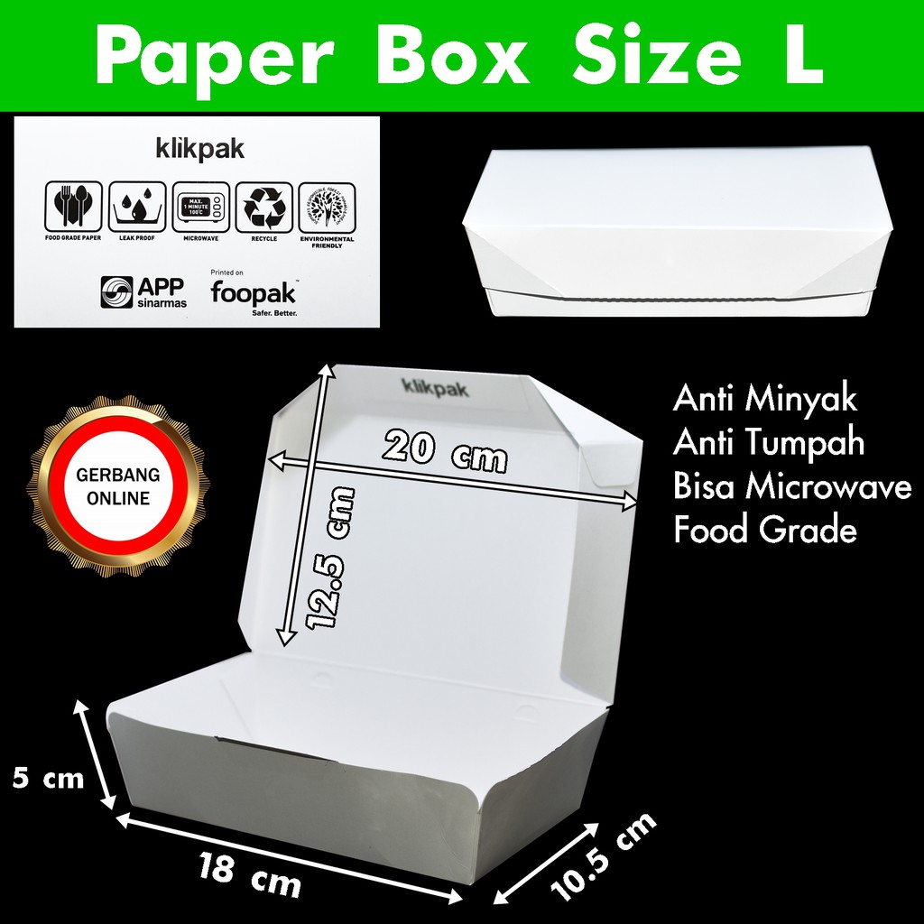 Paper Lunch Box Ukuran L 25 pcs Food Grade Kemasan Makanan Anti Minyak Rembes