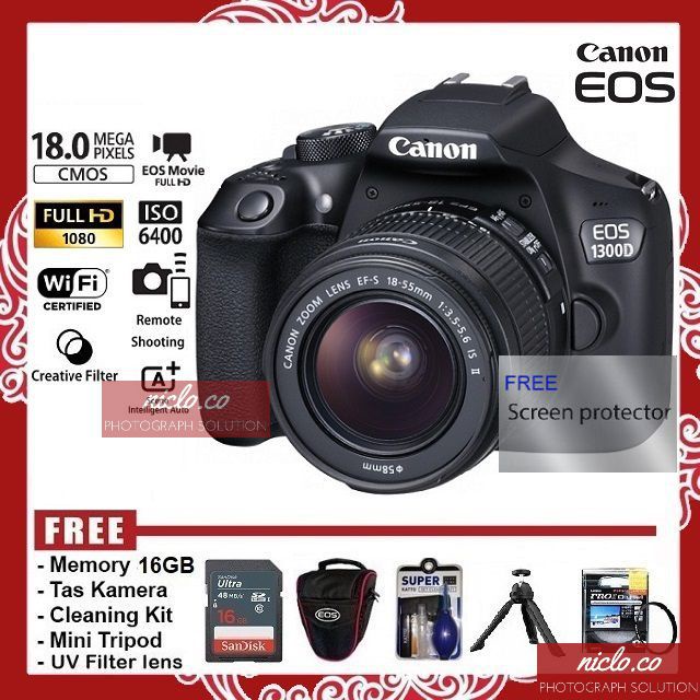 [NEW] KAMERA CANON EOS 1300D + LENSA KIT 18-55MM IS WIFI - GARANSI 1 TAHUN - CAMERA DSLR 4000D 1200D