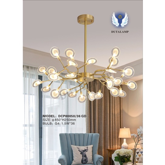 Lampu Gantung Minimalis Tangkai Gold Cabang 36 Lampu Hias Rumah 80050