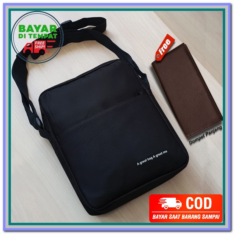 Tas Selempang Pria Tas Cowok Hitz Kekinian Waterproof Keren Brand VY754 Promo Slempang Free Dompet
