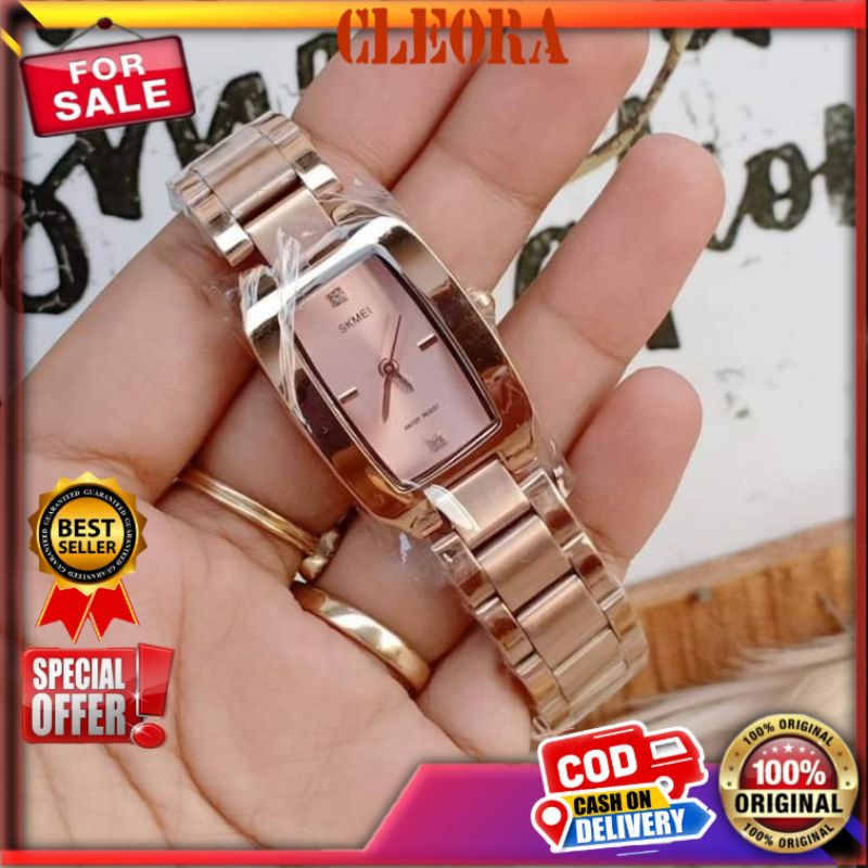 Jam Tangan Wanita SKMEI New 3ATM Arloji Original Analog Tali Stainless Model Formal Anak Muda Trandy