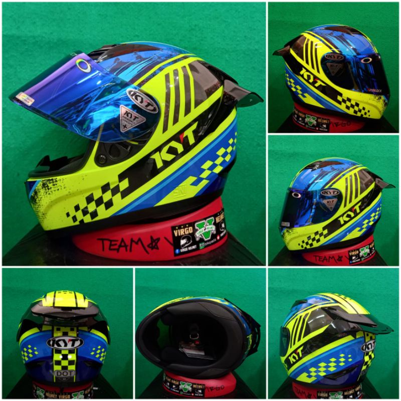 KYT HELM R10 MOTIF SERI #4 YELLOW FLUO BLUE PAKET GANTENG TERMURAH