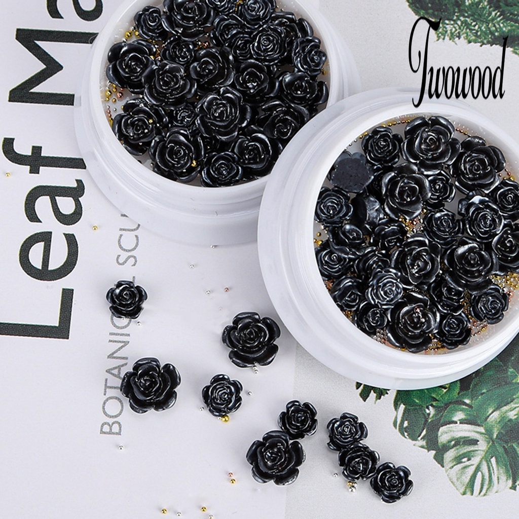 Twowood 50Pcs / Kantong Ornamen Bunga Camellia Hitam Untuk Dekorasi Nail Art