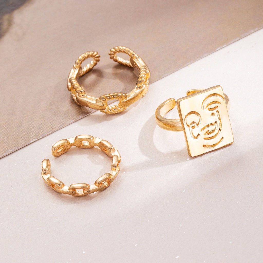 Cincin Model Kepang Motif Smiley Face Warna Emas Untuk Wanita | Cincin Bahan Stainless Steel | Aksesoris Pria Dan Wanita Untuk Hadiah