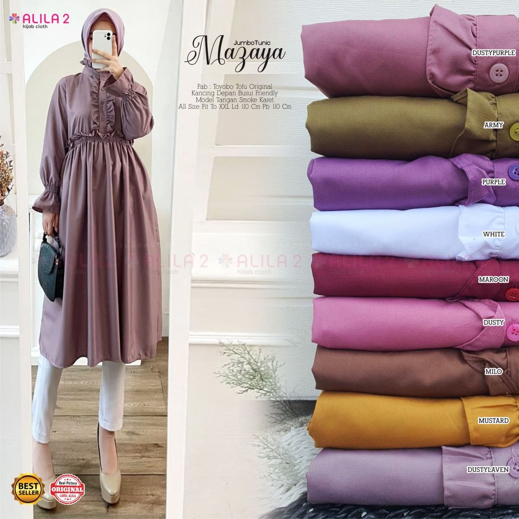 MAZAYA JUMBO TUNIK TOP ATASAN BAJU WANITA MUSLIM CASUAL TUNIK JUMBO POLOS BHAN TOYOBO TOFU ORIGINAL