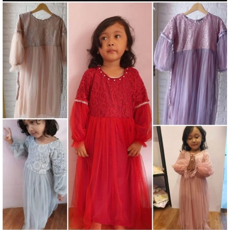 gamis anak brukat gaun anak lebaran 3-8th / gamis brokat navy lilac pink tutu