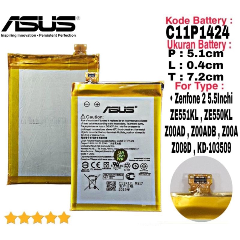 Baterai Original ASUS Zenfone ZE550ML Z00AD KD-103509 C11P1424