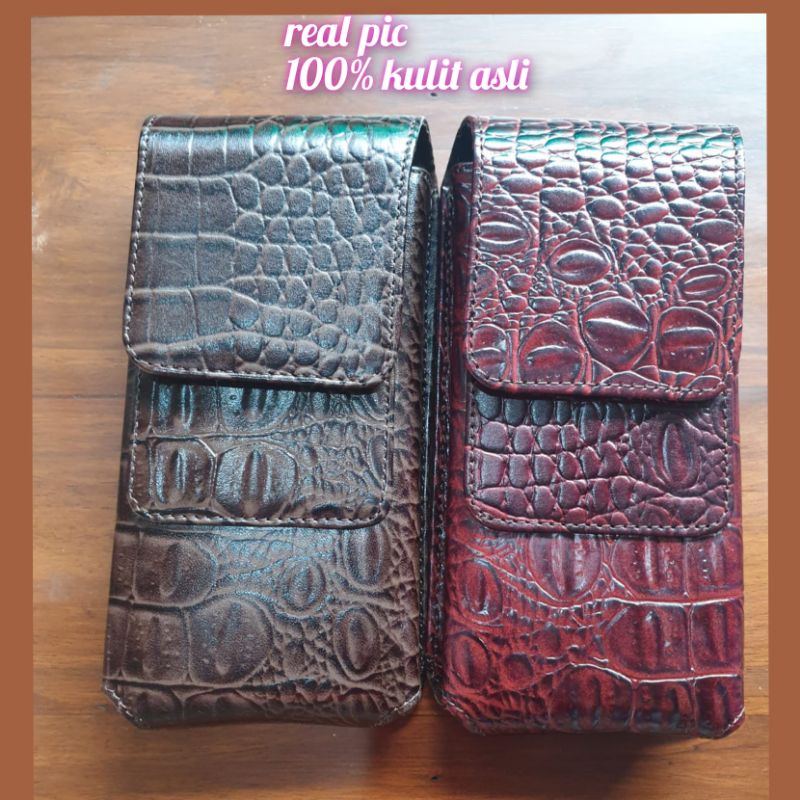 Sarung Hp Pinggang Pria Kulit Sapi Asli Motif Buaya