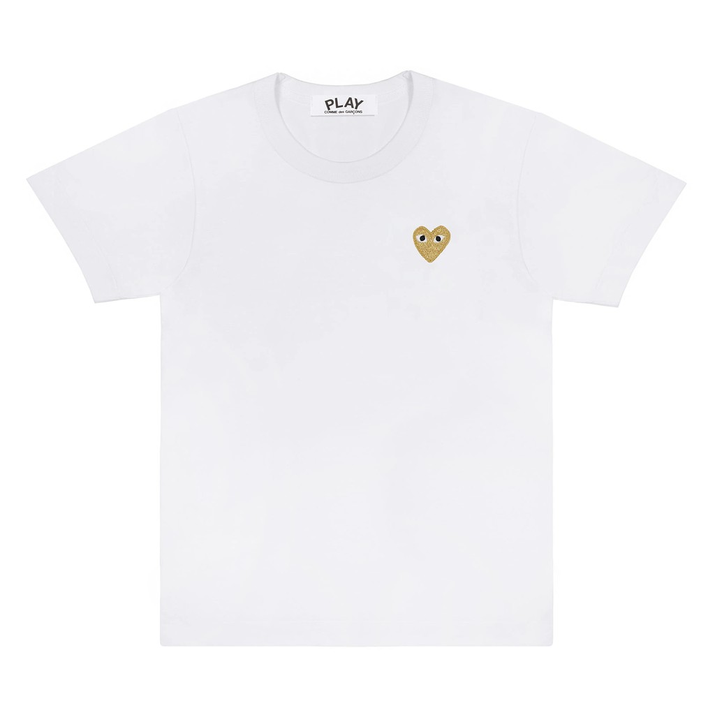 CDG Men Gold Emblem Tee White 100% Authentic