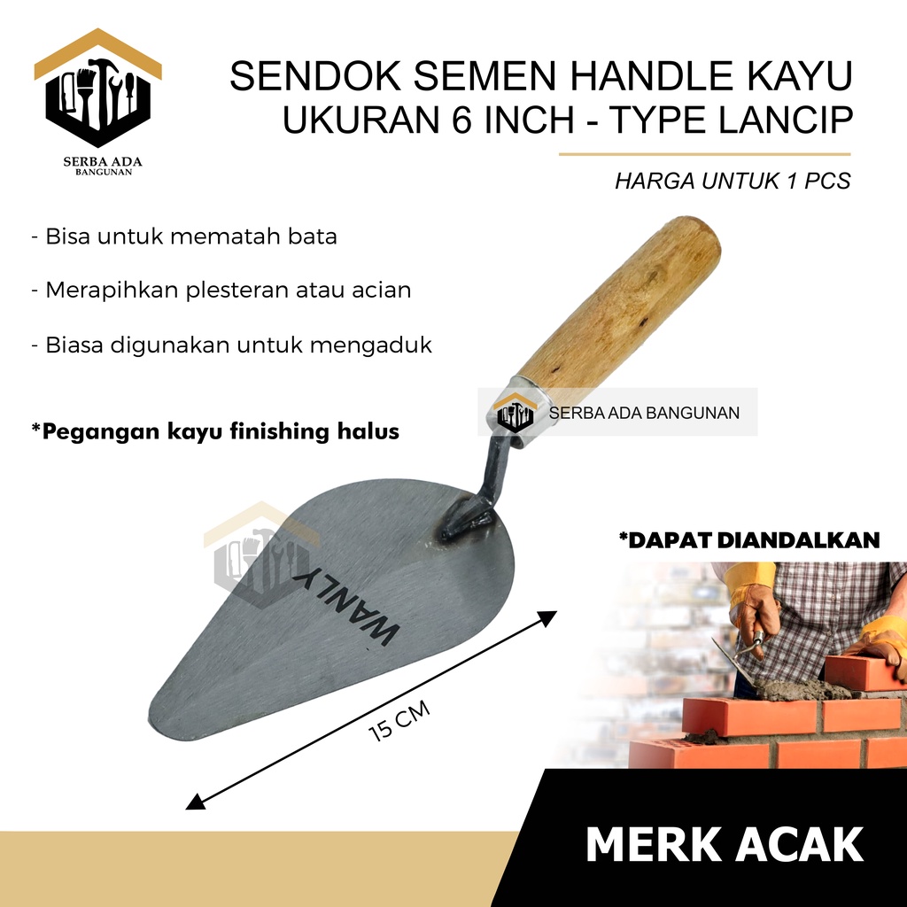 SENDOK SEMEN  KOMPLIT / LANCIP /  BULAT / GAGANG KAYU / FIBER 6” 7” 8” INCH SUPER TEBAL